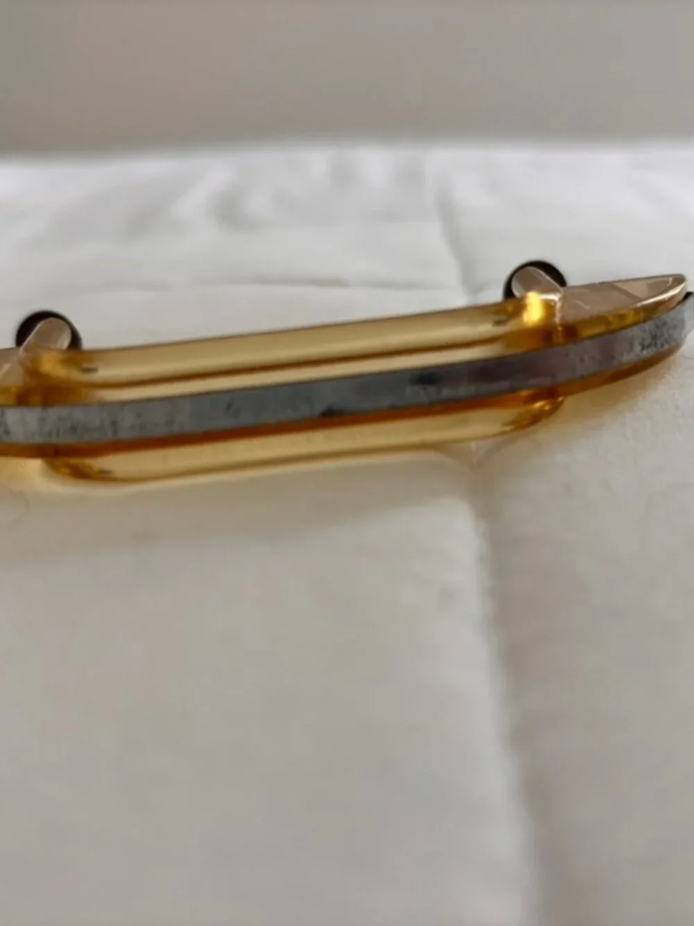 Vintage MCM Lucite or celluloid amber cabinet drawer pull handle
